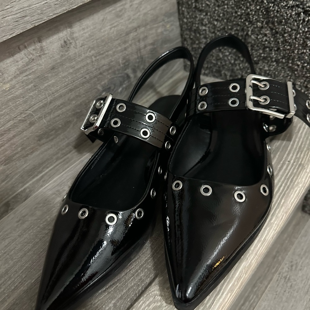 Forever 21 Black Patent Leather Buckle Flats